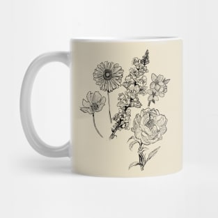 Flower Sketch Illustration - Gerbera, Snapdragon, Rose, Plum Blossom, Cosmos Mug